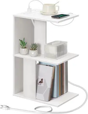 MAHANCRIS Narrow Nightstand with Charging Station, White Side Table MAHANCRIS Narrow Nightstand with Charging Station, White Side Table