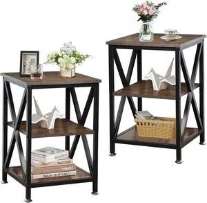 Square End Tables Living Room Set of 2, 16" D x 16" W x 24" H, Rustic Brown Square End Tables Living Room Set of 2, 16" D x 16" W x 24" H, Rustic Brown