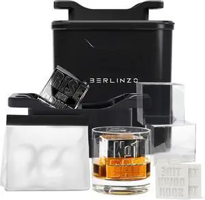 Berlinzo Clear Ice Cube Maker Mold - 4 2.1in Whiskey Squares, Non-Electric Berlinzo Clear Ice Cube Maker Mold - 4 2.1in Whiskey Squares, Non-Electric