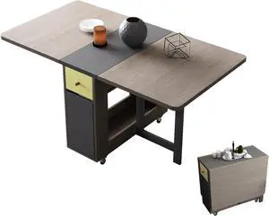 FUNROLUX Drop Leaf Folding Dining Table with Storage, 2 Drawers, Grey FUNROLUX Drop Leaf Folding Dining Table with Storage, 2 Drawers, Grey