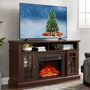 58" Farmhouse TV Stand with 23" Electric Fireplace Heater, Rustic Entertainment Center for TVs up to 65", Multi-Storage Cabinets, Stylish Home Decor for Cozy Living Rooms. (Espresso) 58" Farmhouse TV Stand with 23" Electric Fireplace Heater, Rustic Entertainment Center for TVs up to 65", Multi-Storage Cabinets, Stylish Home Decor for Cozy Living Rooms. (Espresso)