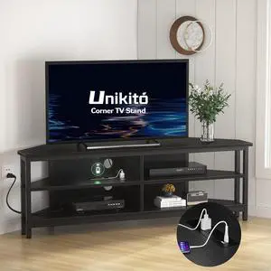Unikito Corner TV Stand With Power Outlet, Corner Entertainment Center Corner TV Table With 4 Open Storage Corner TV Cabinet Wood TV Stand For Living Room,Bedroom Corner TV Stand For 55 inch TV, Black Unikito Corner TV Stand With Power Outlet, Corner Entertainment Center Corner TV Table With 4 Open Storage Corner TV Cabinet Wood TV Stand For Living Room,Bedroom Corner TV Stand For 55 inch TV, Black