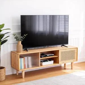 Tiita Rattan TV Stand for 55 Inch TV, Bamboo Cabinet with Storage, Wood Tiita Rattan TV Stand for 55 Inch TV, Bamboo Cabinet with Storage, Wood
