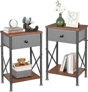 VECELO Night Stands for Bedroom Nightstand Bedside End Tables with Drawer Storage, (Set of 2), Rustic Brown VECELO Night Stands for Bedroom Nightstand Bedside End Tables with Drawer Storage, (Set of 2), Rustic Brown