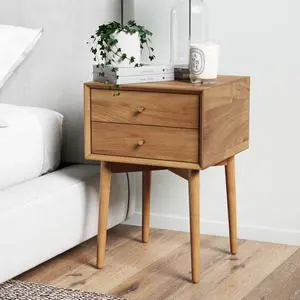Nathan James 32704 Harper Mid-Century Oak Wood Nightstand with 2-Drawers, Small Side End Table with Storage, Brown Nathan James 32704 Harper Mid-Century Oak Wood Nightstand with 2-Drawers, Small Side End Table with Storage, Brown