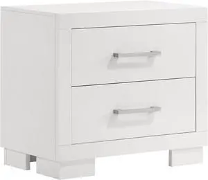 Coaster Home Furnishings - Jessica - Wood - 2-Drawer Nightstand with Silver Bar Handles, Flat Drawer Fronts, Boxy Frame and Hidden Storage - Bedroom - Snow White - 202992 Coaster Home Furnishings - Jessica - Wood - 2-Drawer Nightstand with Silver Bar Handles, Flat Drawer Fronts, Boxy Frame and Hidden Storage - Bedroom - Snow White - 202992