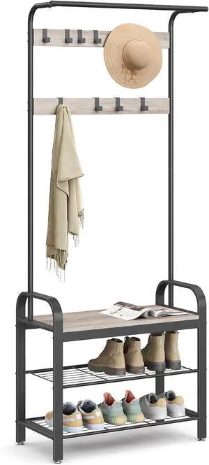 VASAGLE Coat Rack, Hall Tree with Shoe Bench, 4-in-1, 9 Removable Hooks VASAGLE Coat Rack, Hall Tree with Shoe Bench, 4-in-1, 9 Removable Hooks