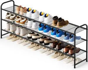 KEETDY 3-Tier Long Shoe Rack for Closet Metal Shoe Organizer for Entryway, Wide Stackable Shoe Storage Shelf with Sturdy Wire Grid for Closet Floor, Bedroom, Black KEETDY 3-Tier Long Shoe Rack for Closet Metal Shoe Organizer for Entryway, Wide Stackable Shoe Storage Shelf with Sturdy Wire Grid for Closet Floor, Bedroom, Black