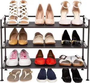 3-Tier Stackable 1" Slat Steel Frame Shoe Rack, 27.25"W x 12.75"D, Espresso 3-Tier Stackable 1" Slat Steel Frame Shoe Rack, 27.25"W x 12.75"D, Espresso
