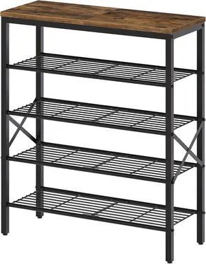 YATINEY 5-Tier Shoe Rack, Shoe Storage for Entryway and Closet, Free Standing Shoe Organizer with Metal Mesh Shelves, 16-20 Pairs of Shoes, Rustic Brown and Black SS05BR YATINEY 5-Tier Shoe Rack, Shoe Storage for Entryway and Closet, Free Standing Shoe Organizer with Metal Mesh Shelves, 16-20 Pairs of Shoes, Rustic Brown and Black SS05BR