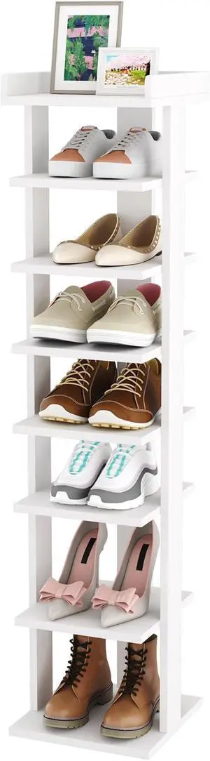 HOMEFORT 7-Tier Wood Shoe Rack, Entryway Shoe Tower,Vertical Shoe Organizer, Wooden Shoe Storage Stand, White HOMEFORT 7-Tier Wood Shoe Rack, Entryway Shoe Tower,Vertical Shoe Organizer, Wooden Shoe Storage Stand, White