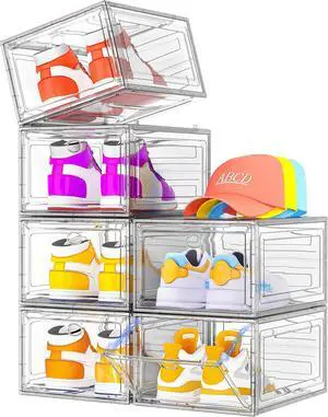 Sturdy Clear Shoe Organizer with Magnetic Door, Stackable Shoe Storage Box Sturdy Clear Shoe Organizer with Magnetic Door, Stackable Shoe Storage Box