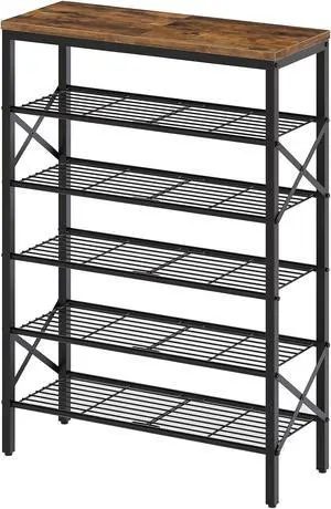 YATINEY 6-Tier Shoe Rack, Shoe Storage Organizer for Closet, Free Standing Shoe Organizer with Metal Mesh Shelves, 24 Pairs of Shoes, Rustic Brown and Black SS06BR YATINEY 6-Tier Shoe Rack, Shoe Storage Organizer for Closet, Free Standing Shoe Organizer with Metal Mesh Shelves, 24 Pairs of Shoes, Rustic Brown and Black SS06BR