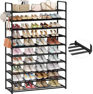 10-Tier Shoe Organizer - Large Metal Shoe Rack with Hooks, Fits 40-50 Pairs, Ideal for Closet, Entryway, Garage, Bedroom 10-Tier Shoe Organizer - Large Metal Shoe Rack with Hooks, Fits 40-50 Pairs, Ideal for Closet, Entryway, Garage, Bedroom