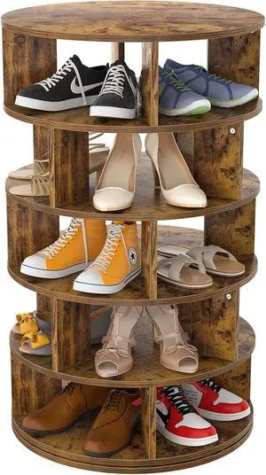 Aheaplus Rotating Shoe Rack, 5-Tier Wood Shoe Organizer for Closet, 360° Spinning Shoe Rack Tower Space-Saving Shoe Storage Shelf for Entryway, Garage, Bedroom, Rustic Brown Aheaplus Rotating Shoe Rack, 5-Tier Wood Shoe Organizer for Closet, 360° Spinning Shoe Rack Tower Space-Saving Shoe Storage Shelf for Entryway, Garage, Bedroom, Rustic Brown