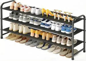 MISSLO 3-Tier Long Shoe Rack for Closet Shoe Organizer for Closet Floor Entryway Storage Stackable Wide Shoe Shelf Stores 24 Pairs of Men Sneakers, Black MISSLO 3-Tier Long Shoe Rack for Closet Shoe Organizer for Closet Floor Entryway Storage Stackable Wide Shoe Shelf Stores 24 Pairs of Men Sneakers, Black