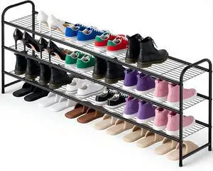 Ekisemio 3-Tier Long Metal Shoe Rack, Wide Stackable Shoe Organizer for Closet & Entryway, with Sturdy Wire Grid Storage Shelf for Bedroom, Black Ekisemio 3-Tier Long Metal Shoe Rack, Wide Stackable Shoe Organizer for Closet & Entryway, with Sturdy Wire Grid Storage Shelf for Bedroom, Black