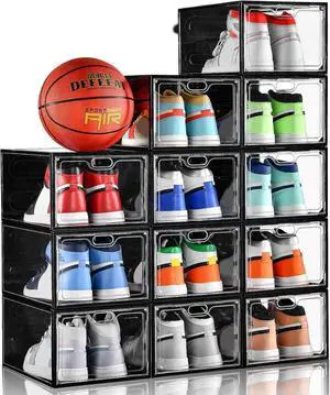 INSTY 12 Pack Large Shoe Storage Box, Clear Shoe Storage Organizer with Magnetic Door, Stackable,Shoe Containers For Display Sneakers, Easy Assembly, Fit up to US Size 12, Transparent INSTY 12 Pack Large Shoe Storage Box, Clear Shoe Storage Organizer with Magnetic Door, Stackable,Shoe Containers For Display Sneakers, Easy Assembly, Fit up to US Size 12, Transparent