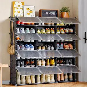 MAGINELS 48-Pairs Shoe Storage Organizer Cabinet,Portable Shoe Rack Organizer with Door,Large DIY Plastic Detachable Shoes Shelves for Entryway,Bedroom,Black MAGINELS 48-Pairs Shoe Storage Organizer Cabinet,Portable Shoe Rack Organizer with Door,Large DIY Plastic Detachable Shoes Shelves for Entryway,Bedroom,Black