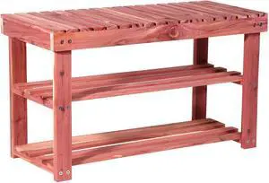 Household Essentials CedarFresh 2-Tier Cedar Shoe Rack and Seat Bench, 31.5"w x 17.5"h x 12.4"d, Red,natural Household Essentials CedarFresh 2-Tier Cedar Shoe Rack and Seat Bench, 31.5"w x 17.5"h x 12.4"d, Red,natural