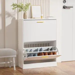 JOZZBY Modern Shoe Cabinet Storage with 2 Flip Drawers, WhiteSlim Freestanding Narrow Shoe Organizer, Shoe Rack Cabinet for Hallway, Living Room, Entryway JOZZBY Modern Shoe Cabinet Storage with 2 Flip Drawers, WhiteSlim Freestanding Narrow Shoe Organizer, Shoe Rack Cabinet for Hallway, Living Room, Entryway