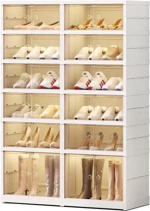 EHAMILY 6-Tier Foldable Shoe Rack Organizer, Magnetic Doors, 24 Pairs,White EHAMILY 6-Tier Foldable Shoe Rack Organizer, Magnetic Doors, 24 Pairs,White