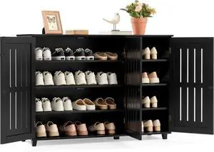 Yaheetech Shoe Cabinet with Doors for Entryway, Closed Storage Rack, Black Yaheetech Shoe Cabinet with Doors for Entryway, Closed Storage Rack, Black