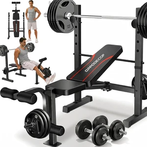 OPPSDECOR Foldable Weight Bench Set with Leg Extension and Curl, Squat Rack OPPSDECOR Foldable Weight Bench Set with Leg Extension and Curl, Squat Rack