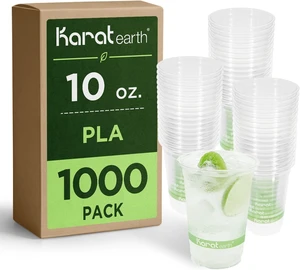KARAT EARTH [1,000 ct - 10 oz Compostable PLA Plastic Cups, BPI Certified Disposable Renewable Small Cups for Water, Tasting and More | Green Line KARAT EARTH [1,000 ct - 10 oz Compostable PLA Plastic Cups, BPI Certified Disposable Renewable Small Cups for Water, Tasting and More | Green Line