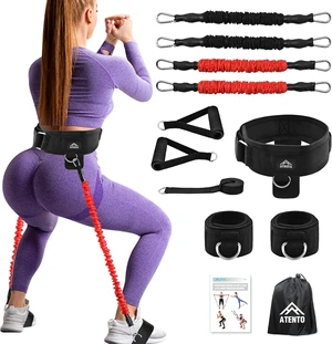 ATENTO 12 Pcs Set Resistance Bands for Legs and Butt, Fitness Elastic Band with Handles,Gym Belt, 4 Pcs Workout Band for Women & Men, Leg Day, Full Body Routine Exercise with Door Anchor, Ankle Strap ATENTO 12 Pcs Set Resistance Bands for Legs and Butt, Fitness Elastic Band with Handles,Gym Belt, 4 Pcs Workout Band for Women & Men, Leg Day, Full Body Routine Exercise with Door Anchor, Ankle Strap