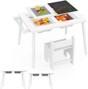 Costzon Kids Table and Chair, 6 in 1 Sensory Desk Set w/Storage Bins, White & Black Board, Building Blocks and Paper Roll for Drawing & Sand Water Playing, Toddler Table and Chair Set (White) Costzon Kids Table and Chair, 6 in 1 Sensory Desk Set w/Storage Bins, White & Black Board, Building Blocks and Paper Roll for Drawing & Sand Water Playing, Toddler Table and Chair Set (White)
