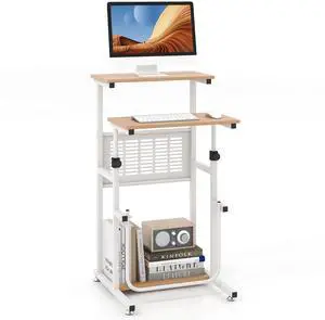 Tangkula Small Standing Desk, Height Adjustable Teacher Podium Stand, Compact Standing Table Lectern Podium, Laptop Desk with Footrest, Suitable for Sitting or Standing Tangkula Small Standing Desk, Height Adjustable Teacher Podium Stand, Compact Standing Table Lectern Podium, Laptop Desk with Footrest, Suitable for Sitting or Standing