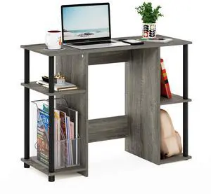 Furinno Jaya Computer Study Desk With Open Storage, French Oak Grey/Black Furinno Jaya Computer Study Desk With Open Storage, French Oak Grey/Black