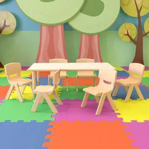 EMMA + OLIVER 23.625" W x 47.25" L Rectangle Natural Plastic Activity Table Set with 6 Chairs EMMA + OLIVER 23.625" W x 47.25" L Rectangle Natural Plastic Activity Table Set with 6 Chairs