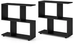 Giantex 3-Tier Geometric Bookshelf Set of 2, 24" Tall Wood S-Shaped Display Shelves with Thick Foot Pads, Freestanding Open Shelves Nightstand, Floor Standing Display Shelf Bookcase, Black Giantex 3-Tier Geometric Bookshelf Set of 2, 24" Tall Wood S-Shaped Display Shelves with Thick Foot Pads, Freestanding Open Shelves Nightstand, Floor Standing Display Shelf Bookcase, Black