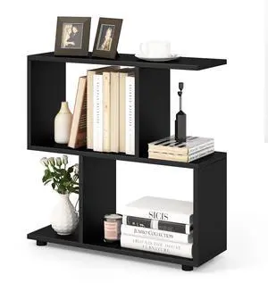 Giantex 3-Tier Geometric Bookshelf, 24" Tall Wood S-Shaped Display Shelves with Thick Foot Pads, Freestanding Open Shelves Nightstand, Floor Standing Display Shelf Bookcase, Black Giantex 3-Tier Geometric Bookshelf, 24" Tall Wood S-Shaped Display Shelves with Thick Foot Pads, Freestanding Open Shelves Nightstand, Floor Standing Display Shelf Bookcase, Black