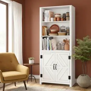 SEJOV Bookshelf 5 Tier Tall Bookcase with Doors Storage and 3-Tier Open Shelves Wood Farmhouse Bookshelves Cabinet Organizer for Living Room, Study, Kitchen, Home Office, White SEJOV Bookshelf 5 Tier Tall Bookcase with Doors Storage and 3-Tier Open Shelves Wood Farmhouse Bookshelves Cabinet Organizer for Living Room, Study, Kitchen, Home Office, White