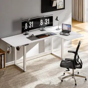ONBRILL L Shaped Standing Desk, 71x43 Inches Electric L Stand Up Desk with 4 Legs, Dual Motor and Memory Controller, Adjustable Height from 28-46 Inches for Home and Computer Workstation, White ONBRILL L Shaped Standing Desk, 71x43 Inches Electric L Stand Up Desk with 4 Legs, Dual Motor and Memory Controller, Adjustable Height from 28-46 Inches for Home and Computer Workstation, White