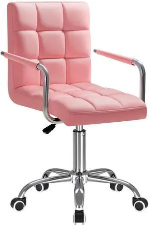 Furmax Vanity Office Chair with Wheels,Makeup PU Leather Executive Chair Modern Adjustable Home Desk Retro Comfortable Work Chair 360 Degree Swivel with Arms (Pink) Furmax Vanity Office Chair with Wheels,Makeup PU Leather Executive Chair Modern Adjustable Home Desk Retro Comfortable Work Chair 360 Degree Swivel with Arms (Pink)