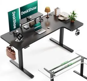 L-Shaped Standing Desk - 55 Inch Adjustable Corner Desk, Electric Sit-Stand Computer Table with Memory Controller for Home Office L-Shaped Standing Desk - 55 Inch Adjustable Corner Desk, Electric Sit-Stand Computer Table with Memory Controller for Home Office