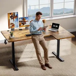 L-Shaped Standing Desk - 55 Inch Adjustable Corner Desk, Electric Sit-Stand Computer Table with Memory Controller for Home Office L-Shaped Standing Desk - 55 Inch Adjustable Corner Desk, Electric Sit-Stand Computer Table with Memory Controller for Home Office