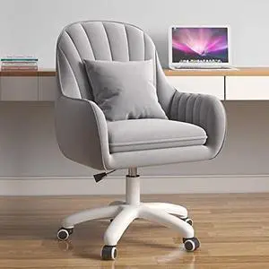Mid Back Velvet Vanity Chair Swivel Rolling Desk Chair with Wheels, Modern Upholstered Makeup Chair for Women Girls, Computer Task Chair for Bedroom Living Room Office, Gray Mid Back Velvet Vanity Chair Swivel Rolling Desk Chair with Wheels, Modern Upholstered Makeup Chair for Women Girls, Computer Task Chair for Bedroom Living Room Office, Gray