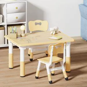 Kids Table and 2 Chairs Set, Height Adjustable Toddler Table and Chair Set, Graffiti Desktop, Classroom/Daycare/Home, Children Multi-Activity Table for Ages 2-8 Kids Table and 2 Chairs Set, Height Adjustable Toddler Table and Chair Set, Graffiti Desktop, Classroom/Daycare/Home, Children Multi-Activity Table for Ages 2-8