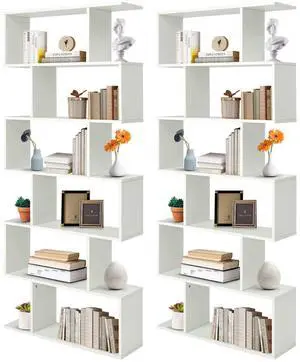 Giantex Geometric Bookcase Set of 2, S-Shaped Wooden Bookshelf, 6-Tier Modern Freestanding Decorative Storage Display Shelves for Bedroom, Living Room (2, White) Giantex Geometric Bookcase Set of 2, S-Shaped Wooden Bookshelf, 6-Tier Modern Freestanding Decorative Storage Display Shelves for Bedroom, Living Room (2, White)