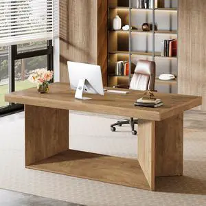 Tribesigns 63-Inch Executive Desk, Large Office Computer Desk with Heavy Duty Pedestal, Farmhouse Simple Workstations Writing Table for Home Office, Rustic Brown Tribesigns 63-Inch Executive Desk, Large Office Computer Desk with Heavy Duty Pedestal, Farmhouse Simple Workstations Writing Table for Home Office, Rustic Brown