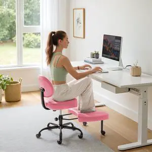 Furmax Ergonomic Criss Cross Legged Office Chair with Wheels, 360°Swivel Adjustable Height Kneeling Desk Chair with Footrest for ADHD, Yoga, Meditation, Home Office (Leather, Pink) Furmax Ergonomic Criss Cross Legged Office Chair with Wheels, 360°Swivel Adjustable Height Kneeling Desk Chair with Footrest for ADHD, Yoga, Meditation, Home Office (Leather, Pink)