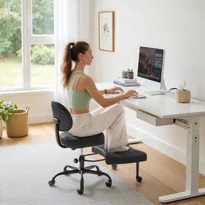 Furmax Ergonomic Criss Cross Legged Office Chair with Wheels, 360°Swivel Adjustable Height Kneeling Desk Chair with Footrest for ADHD, Yoga, Meditation, Home Office (Leather, Black) Furmax Ergonomic Criss Cross Legged Office Chair with Wheels, 360°Swivel Adjustable Height Kneeling Desk Chair with Footrest for ADHD, Yoga, Meditation, Home Office (Leather, Black)