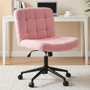 TLSUNNY Swivel Criss Cross Legged Chair, Armless Home Office Chair with Wheels and Comfy Wide Cushion, Height Adjustable for Desk, Vanity, Bedroom, Sherpa Fleece (Pink) TLSUNNY Swivel Criss Cross Legged Chair, Armless Home Office Chair with Wheels and Comfy Wide Cushion, Height Adjustable for Desk, Vanity, Bedroom, Sherpa Fleece (Pink)