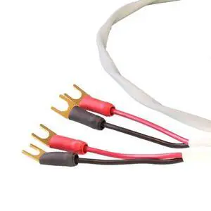 Ten White Speaker Cable, with Welded Terminations (Single Cable - for one Speaker), Assembled in USA (30 Foot, Spades to Spades) Ten White Speaker Cable, with Welded Terminations (Single Cable - for one Speaker), Assembled in USA (30 Foot, Spades to Spades)