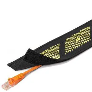 5" Wide Dura Race Carpet Cord Cover Cable Protector Hook and Loop Wire Concealer - 50 Feet - Black with Yellow Safety Stripe 5" Wide Dura Race Carpet Cord Cover Cable Protector Hook and Loop Wire Concealer - 50 Feet - Black with Yellow Safety Stripe
